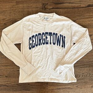 Brandy Melville Cream Long Sleeve 'Georgetown' Tee with Navy Print